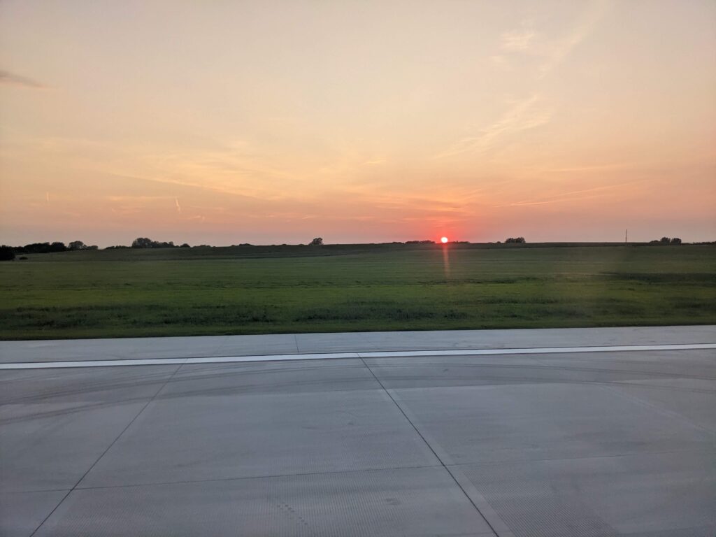 A red sunset at Kansas City International airport.