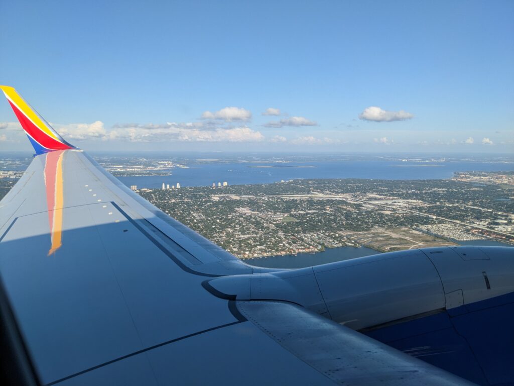 Viewing Tampa Bay from the jet. Sailboats are visible in the distance