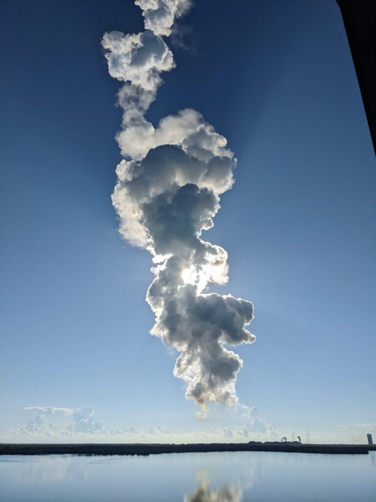 A tall narrow cloud from the launch of an Atlas 505 rocket